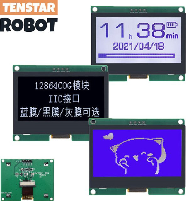 TENSTAR 12864-59N IIC 4P LCD Modul ST7567S COG Grafik Display Bildschirm Board LCM Panel in Schwarz mit 128x64 Dot Matrix und I2C Schnittstelle - Bild 1