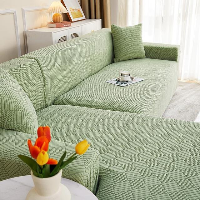 Airldianer Jacquard Ecksofa-Schonbezug für 3-Sitzer, dehnbar und rutschfest, Farbe: Grün, Breite: 195-230 cm - Bild 1