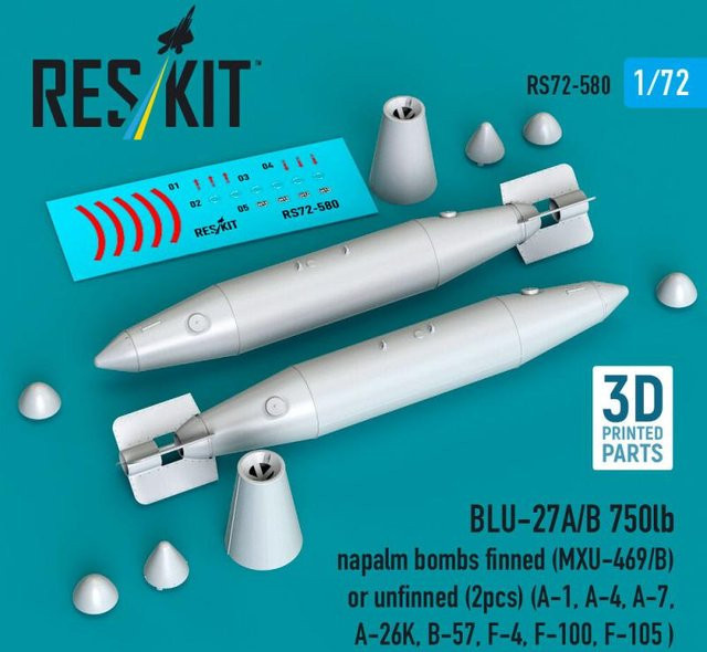 ResKit Models BLU-27A/B 750lb napalm bombs finned or unfinned, 2-teiliges Set, 3D Printed - Bild 1