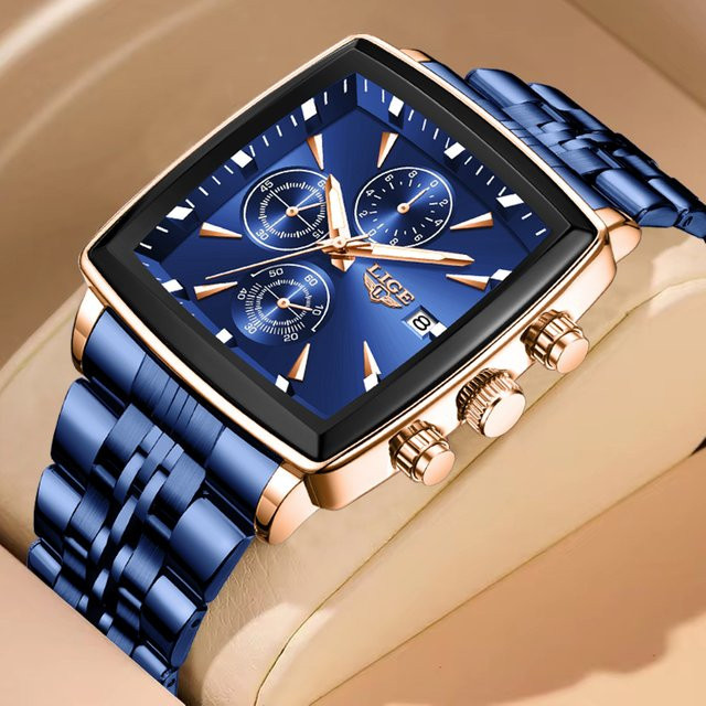 LIGE Armbanduhr Quarz, Edelstahl, Blau, Herren - Bild 1