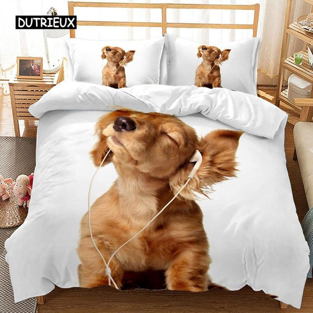 Binchi Bettwäsche-Set Golden Retriever Motiv aus Mikrofaser, 3-teilig, Weiß, B/H: 140 x 200 cm - Bild 1