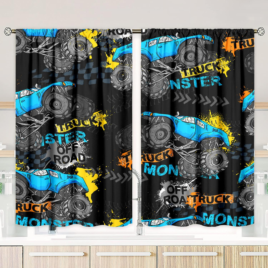 2er-Set Autodruckvorhang aus Polyester mit modernem Grafikdesign, halbtransparent, Mehrfarbig, Breite: 76,2 cm, Höhe: 165,1 cm - Bild 2