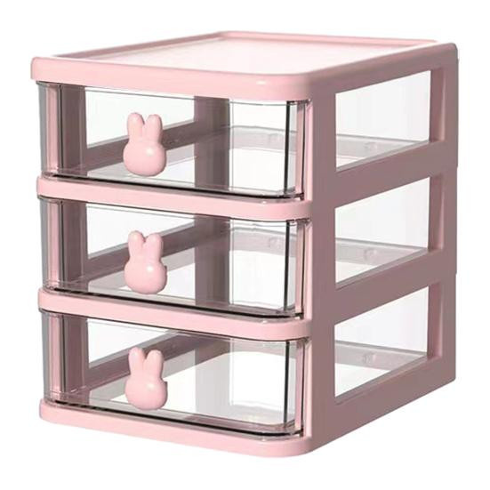Schreibtischorganizer mit 2 Schubladen aus Kunststoff in Transparent und Weiß mit Hase-Design - Bild 1