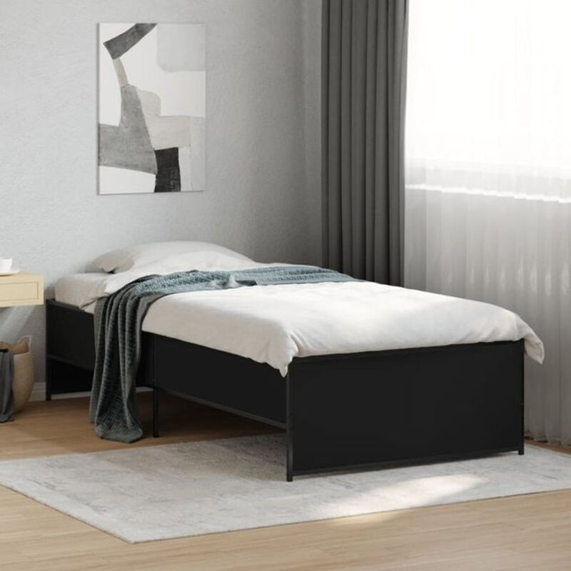 Vidaxl Bettgestell in Schwarz aus Holzwerkstoff und Stahl mit minimalistischem Design, B/T: 75 x 190 cm - Bild 1