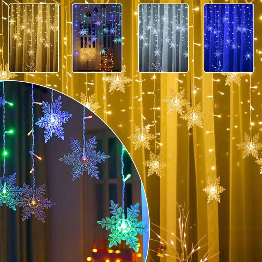 4M Schneeflocken LED Lichterkette mit Blinkfunktion, wasserdichter Fee-Vorhang für Weihnachts-, Party- und Hochzeitsdekoration, 4 m - Bild 4