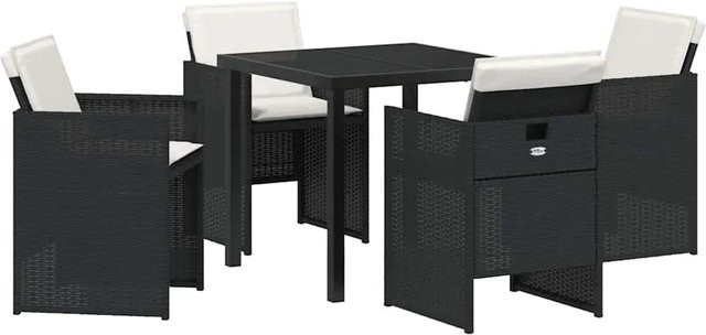 vidaXL Garten Essgruppe aus Poly-Rattan mit 5-teiligem Set und Kissen in Schwarz - Bild 1