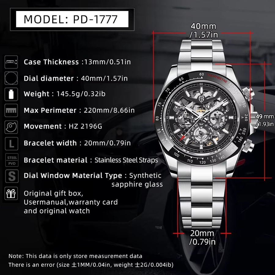 PAGANI DESIGN Armbanduhr Automatik, Edelstahl, Schwarz, Herren - Bild 2