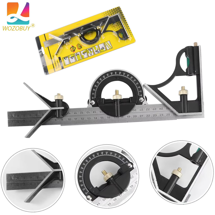 WOZOBUY 3 in 1 Kombination Winkel Lineal Set, einstellbarer Multi Kombination Winkelmesser in Silber - Bild 3