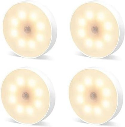 YJMP Super Lighting Induktives LED Nachtlicht in Weiß mit Bewegungssensor, kreisförmiges Design, magnetische Saugung und USB-Aufladung für Treppen, Flure und Kleiderschränke - Bild 1