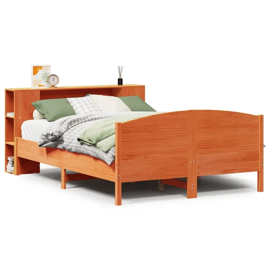 vidaXL Massivholzbett aus Kiefer mit Regal in Braun, B/T/H: 140 x 190 cm - Bild 2
