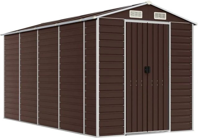 vidaXL Gerätehaus aus verzinktem Stahl in Braun mit Schrägdach, B/T/H: 191 x 385 x 198 cm - Bild 1