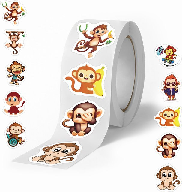 500 Stück Cartoon Affen Tier Rollaufkleber in Multicolour für DIY-Dekoration und Geschenke - Bild 1