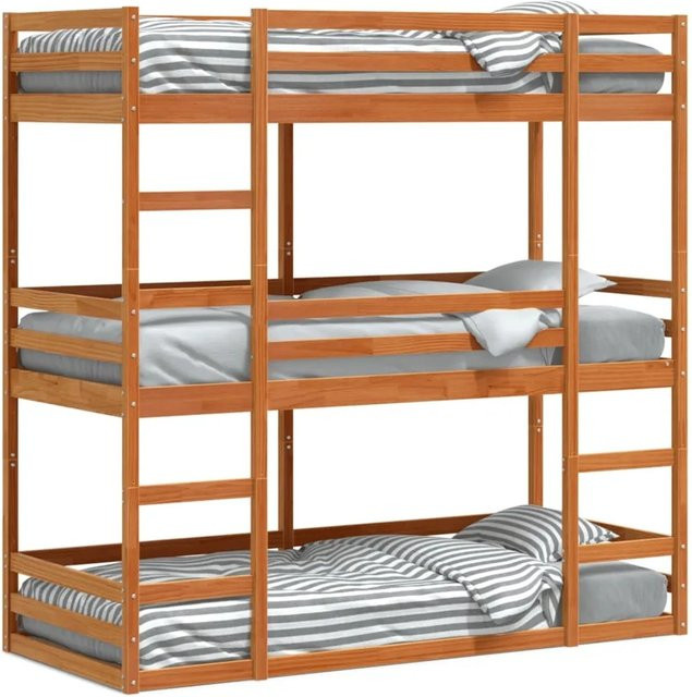 vidaXL Dreifach-Etagenbett aus massivem Kiefernholz in Wachsbraun, B/T/H: 190 x 75 x 203 cm - Bild 1