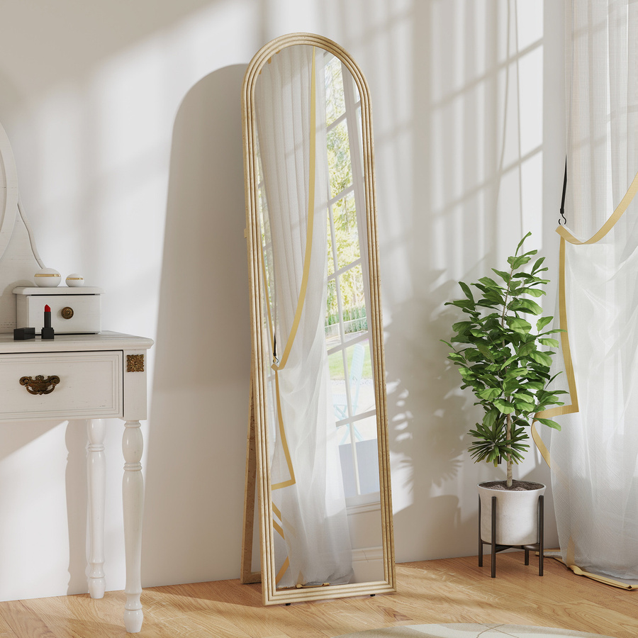 HOMCOM Standspiegel Moderner Ganzkörperspiegel in Steinoptik, Bogenform, Wand- und Freistehend, Beige, B: 40 cm, H: 160 cm - Bild 2