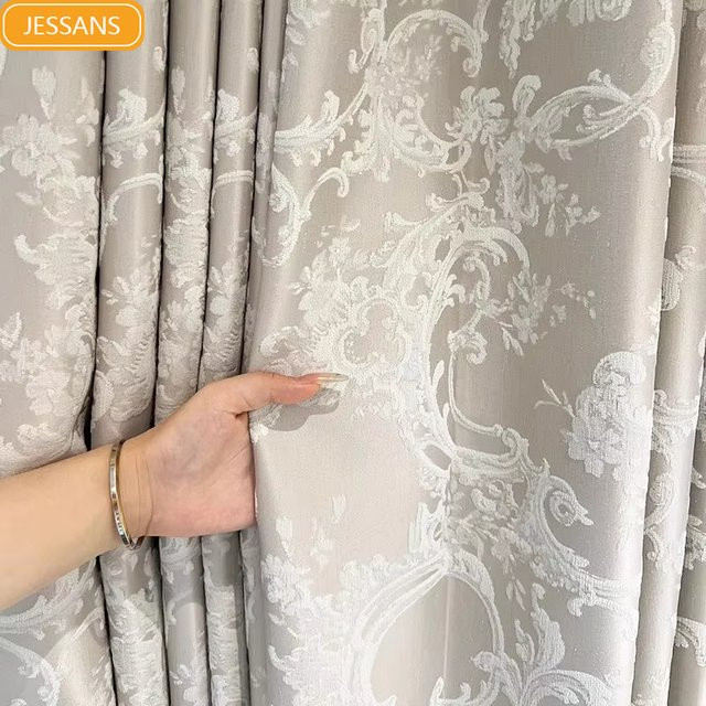 JESSANS Jacquard-Vorhang in Silber mit floralem Vintage-Design, glänzender Satin-Optik und blickdichtem Stoff für dein Wohnzimmer oder Schlafzimmer, Breite: 100 cm, Höhe: 250 cm - Bild 1