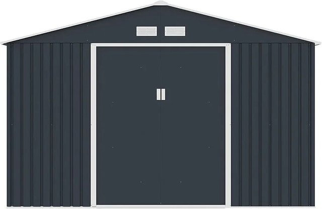 Vente-unique Schrebergartenhaus Archer aus Metall in Anthrazitgrau mit zweiflügeliger Schiebetür, Fenster und Lüftungsgitter - Bild 1