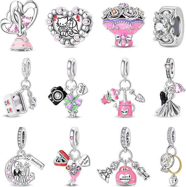 Pandach Charms Perlen Anhänger, Rosa Blumenstrauß, 925 Silber, Damen - Bild 1