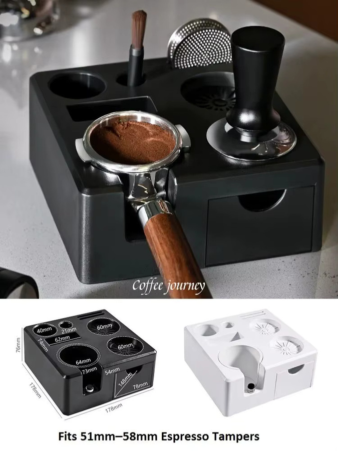 Kanone Espresso Tamper Station aus ABS mit Schublade und Siebträger Halter in Schwarz, passend für 51-58mm Tampers - Bild 6