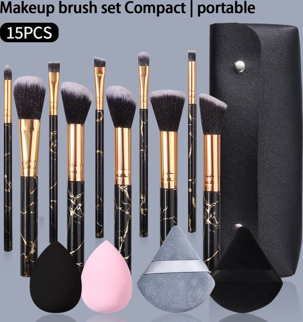 KOSSHOW Make-up Pinsel-Set mit Schwämmen und Tasche, 15-teilig, Unisex - Bild 1