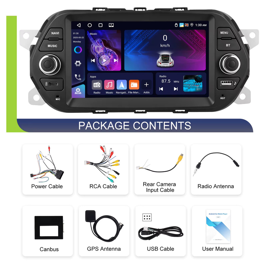 Podofo Android Autoradio mit GPS Navigation, Wireless CarPlay und 4G WIFI für FIAT TIPO EGEA 2015-2017, Schwarz - Bild 5