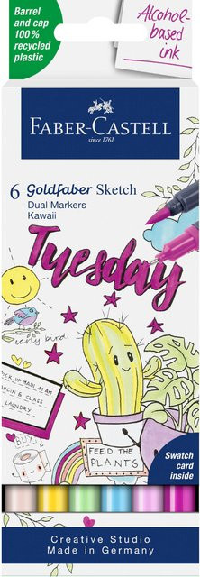 Faber Castell Goldfaber Sketch Marker Kawaii Set mit 6 Brush-Pins in Multicolour für Profis - Bild 1