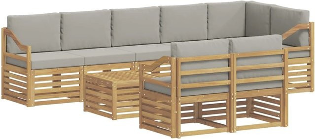 vidaXL Outdoor-Sofagarnitur 9-teilig in L-Form aus Akazie mit Polsterkissen in Weiß, Grau und Braun, B/T/H: 59 x 59 x 37 cm - Bild 1