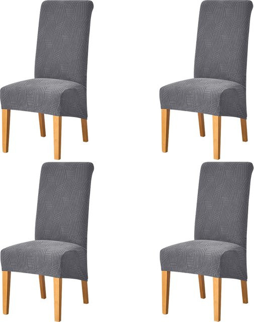 Wanerqu Esszimmerstuhlhussen aus Jacquard mit diagonalem Streifenmuster in Grau, elastische Hussen für Stühle mit hoher Rückenlehne, waschbar - Bild 1