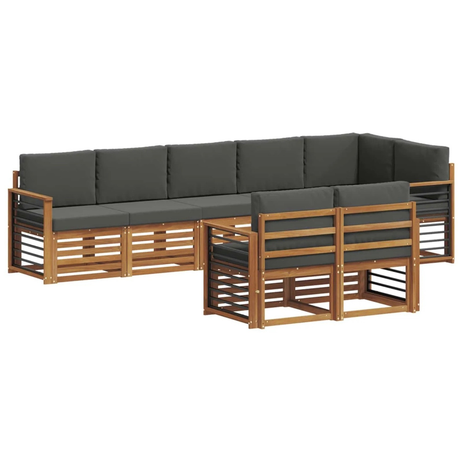 vidaXL Sofagarnitur 8-teilig aus Massivholz Akazie in Natur und Anthrazit mit L-Form und Polstern - Bild 2