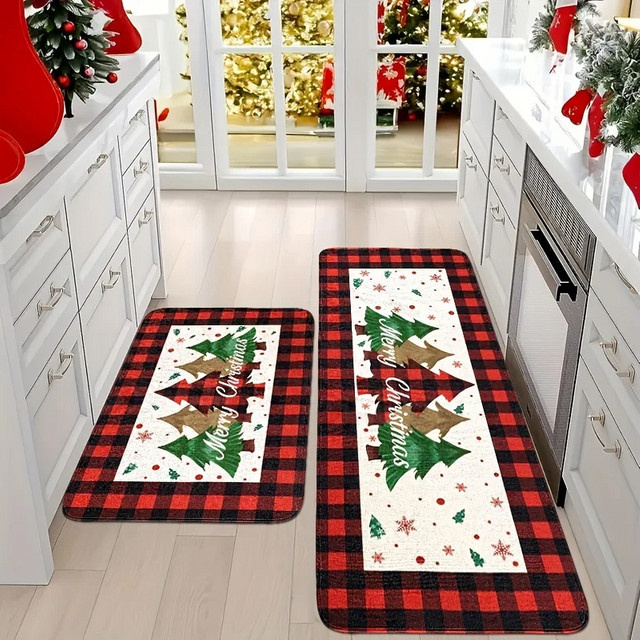 VIKAMA Weihnachtsbaum Bodenmatte Multicolor Anti-Rutsch Fußmatte für Küche, Korridor und Balkon - Bild 1