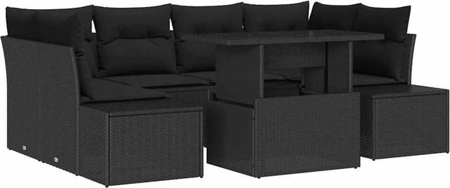 vidaXL Garten-Sofa-Set 7-teilig in Schwarz mit Kissen und Couchtisch aus Metall und wetterfestem Polsterstoff - Bild 1