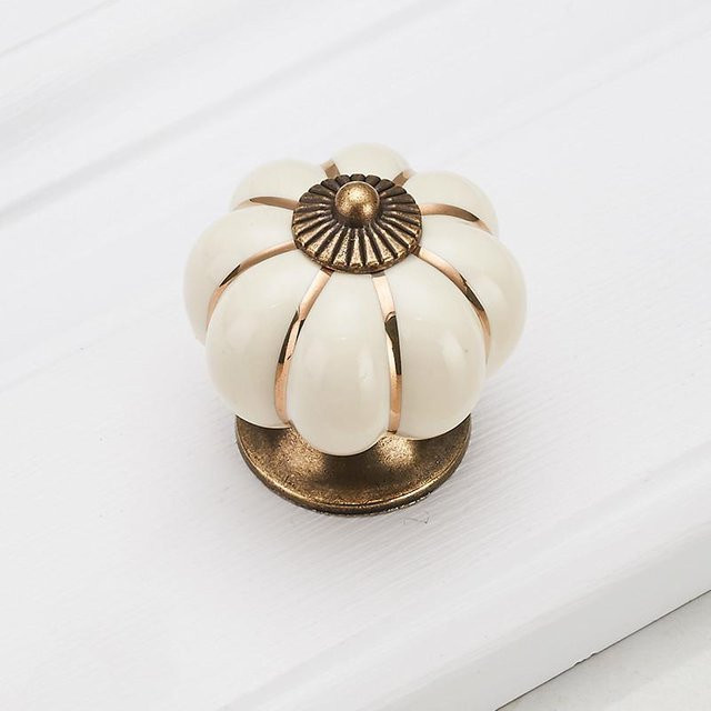 xianyi01 Keramikgriff Kürbis-Design in Beige und Weiß aus Zink für Schubladen und Schranktüren, Durchmesser: 3,8 cm - Bild 1