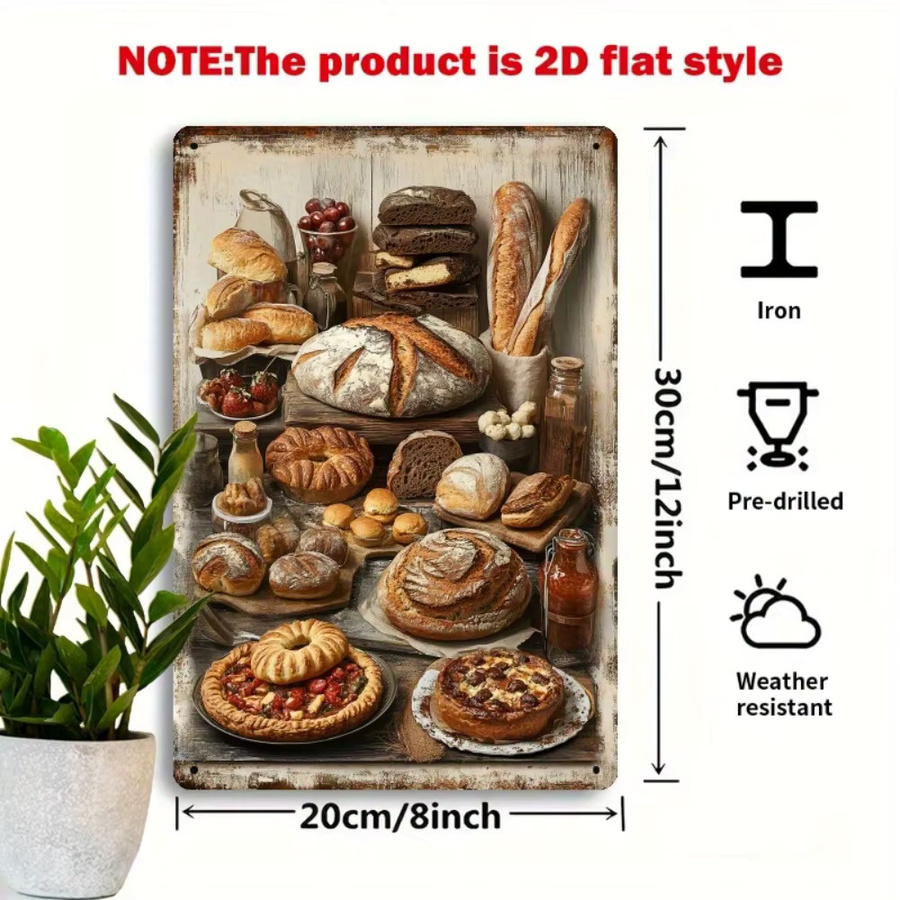 2D Flat Vintage-Bäckerei-Wandkunstschild aus Metall in Multicolour, B/H: 20,3 x 30,5 cm - Bild 3