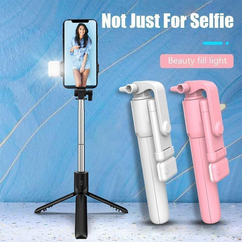 YJSTY 6-in-1 Selfie Stick mit Bluetooth Fernbedienung und Fülllicht sowie Smartphone-Halterung in Rosa - Bild 2