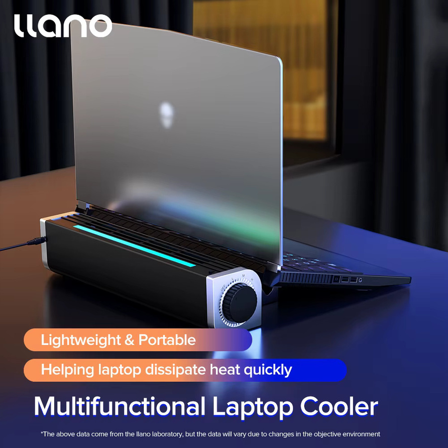 llano Laptop-Lüfter in Schwarz, verstellbarer Notebook-Kühler für Laptops von 4 bis 21 Zoll zur Gaming-Nutzung - Bild 2