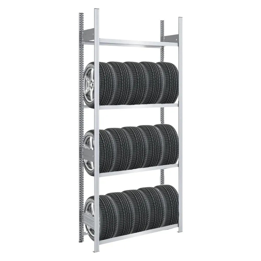 PROREGAL Tire Pro Reifenregal aus verzinktem Stahl, Farbe Silber, H x B x T: 250 x 100 x 43 cm, 4 Ebenen mit verstellbaren Regalböden und 150 kg Fachlast - Bild 2