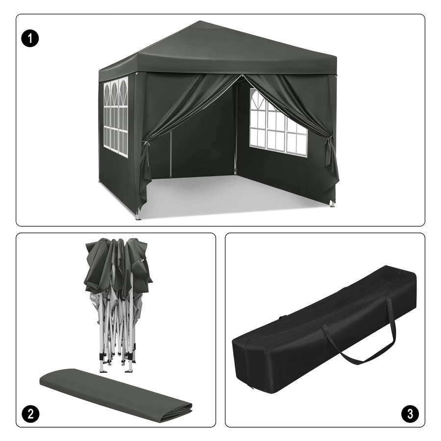 WOLTU Faltbares Gartenzelt mit Überdachung in Anthrazit/Grau, B/T/H: 300 x 300 x 300 cm, wasserdicht und UV-beständig, Camping-Pavillon mit Tragetasche - Bild 1