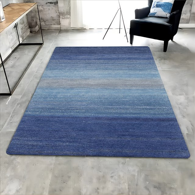 VIKAMA Teppich im nordischen minimalistischen Stil, rechteckig, blau gestreift, aus Mikrofaser - Bild 1