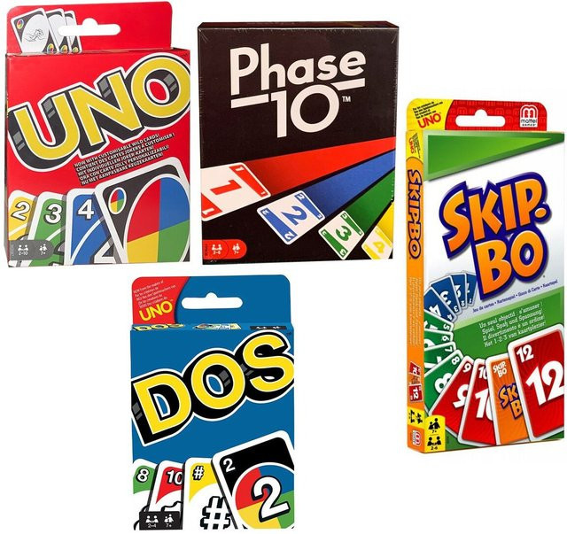 Mattel Kartenspiele UNO Skip Bo Phase 10 und DOS 4er Set - Bild 1