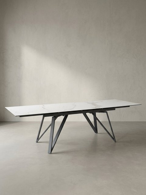 Ausziehbarer Esstisch von KADIMA DESIGN in Weiß mit Keramik und Glas in Marmoroptik, Rechteckig, B/T/H: 180 x 95 x 76 cm - Bild 1