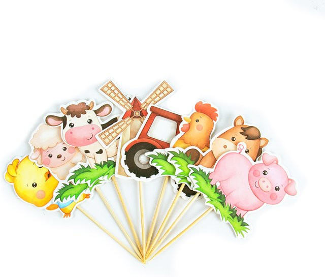 WEIGAO Bauernhof Tier Kuchen Topper Set mit 8 Figuren wie Kuh, Schwein, Küken und Schaf sowie Traktor in Mehrfarbig für Kindergeburtstage und Party-Dekoration - Bild 1