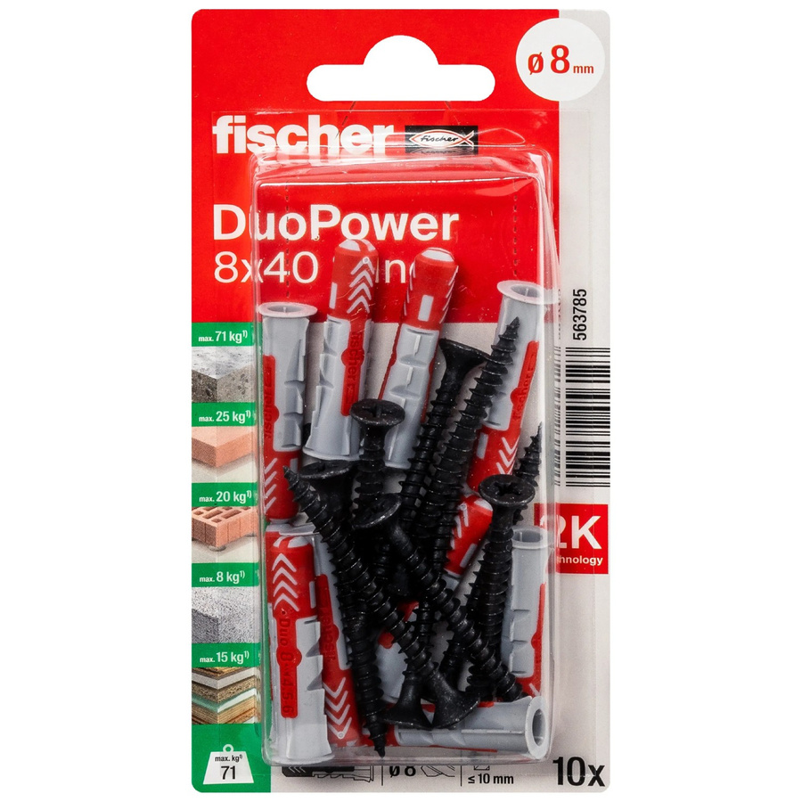 Fischer Universaldübel DuoPower mit verzinkten Schrauben, 10 Stück, Durchmesser: 8 mm, Länge: 40 mm - Bild 2