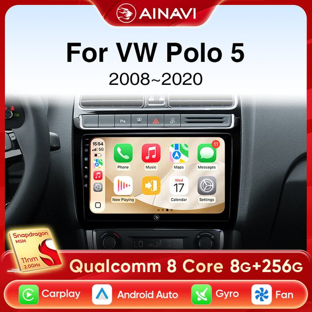 Ainavi Autoradio für Volkswagen VW Polo 5 (2008-2017) und Vento mit drahtlosem Carplay, Android Auto und 48EQ DSP in Schwarz - Bild 1