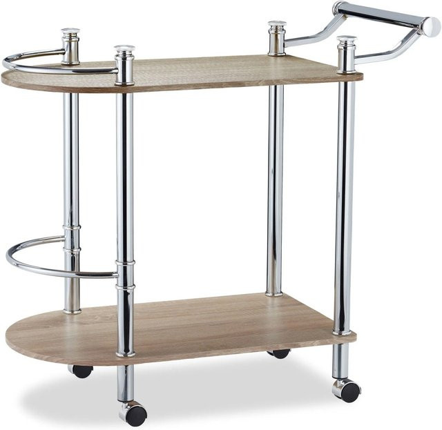 Relaxdays Servierwagen aus MDF und Stahl in Braun mit 2 Etagen und Rollen, B/T/H: 82 x 39 x 76 cm - Bild 1