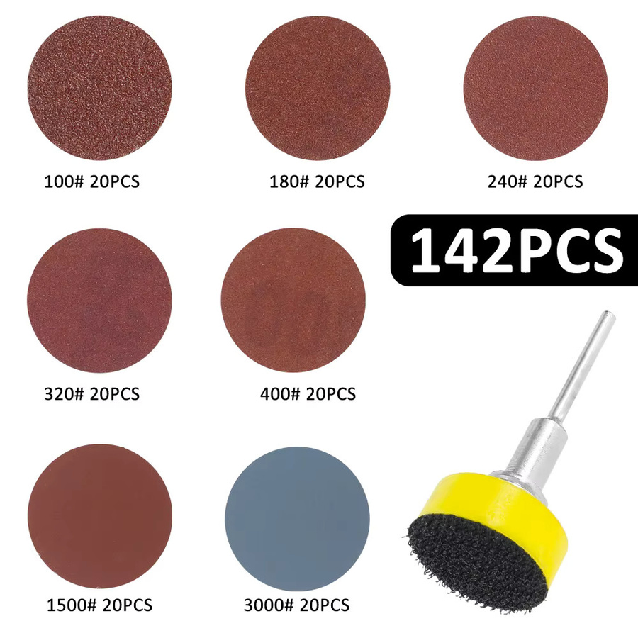 Toorise 142-teiliges Schleifscheiben-Set mit Aluminiumoxid-Schleifpapier und Trägerplatte, Körnung 100-3000, 1/4-Zoll-Schaft für Schleifmaschinen und Rotationswerkzeuge, Multicolor - Bild 2