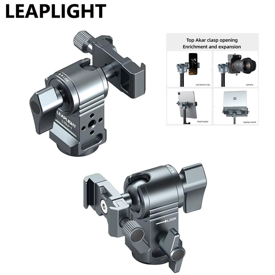 LEAPLIGHT Kamera-Kugelkopfklemme mit 1/4-Zoll-Loch und 360 Grad Drehung in Schwarz für Lichtstative, Kameras und Handy- oder Laptop-Halterungen - Bild 2