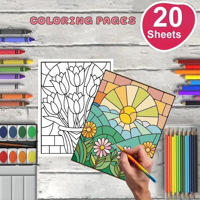20 Blatt Buntglas-Mosaik Malbuch-Papier für Erwachsene im Format A5 - Bild 1
