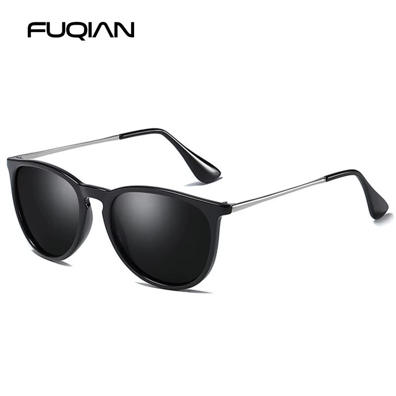 FUQIAN Sonnenbrille, rund, Vollrand, polarisiert, Unisex, schwarz, rosa - Bild 1