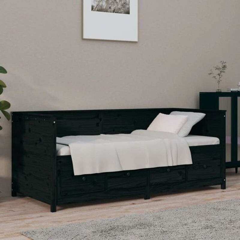 Vidaxl Tagesbett aus Massivholz Kiefer in Schwarz, Landhausstil und minimalistisches Design, B/T: 90 x 190 cm - Bild 1