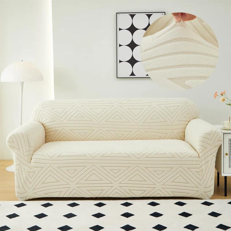 Yiran Furniture Jacquard Sofa Überwurf in Beige, elastischer Sofabezug aus Polyester für Ecksofas und Sessel, Breite: 90-140 cm - Bild 1