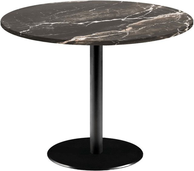 RestooTab Tisch Rome XL rund in Schwarz mit Stein- und Marmordekor, Höhe: 75 cm, Durchmesser: 120 cm - Bild 1